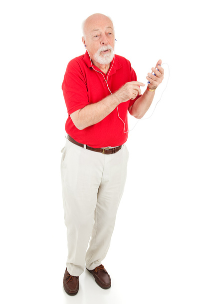 Senior Man with MP3 Player - Full Body - 写真・画像