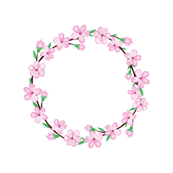 Sakura cherry blossom flower for sufface design .Circle wrreath for card or invitations - Vektör, Görsel