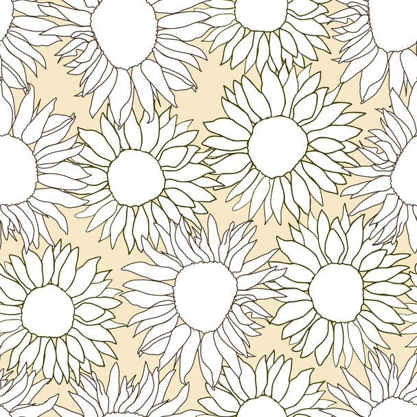 Sunflower head flower seamless pattern for textile or surface. Vector background - Vetor, Imagem