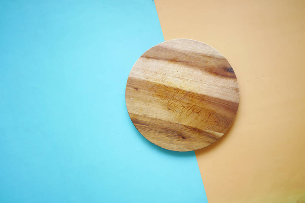 wooden chopping board on black background top down. - Photo, Image