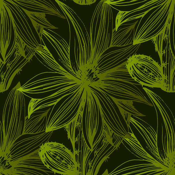 Vector naadloos patroon met verschillende cactus. Heldere herhaalde textuur met groene cactussen. Natuurlijke hand tekening achtergrond met woestijn planten voor stof, papier en andere drukwerk en web projecten. - Vector, afbeelding