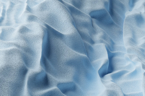 Mavi kumaş kıvrımları. Doku. Yakın plan. 3 boyutlu illüstrasyon. Yüksek kalite 3d illüstrasyon - Fotoğraf, Görsel