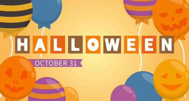 Halloween dekoráció léggömb, játékos kifejezés, rajzfilm képregény vektor illusztráció, kártya vagy banner - Vektor, kép