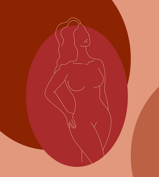 Абстрактный женский силуэт на фоне различных форм. Красота абстрактных женщин. Женское тело и женственность. Векторное искусство - Вектор,изображение