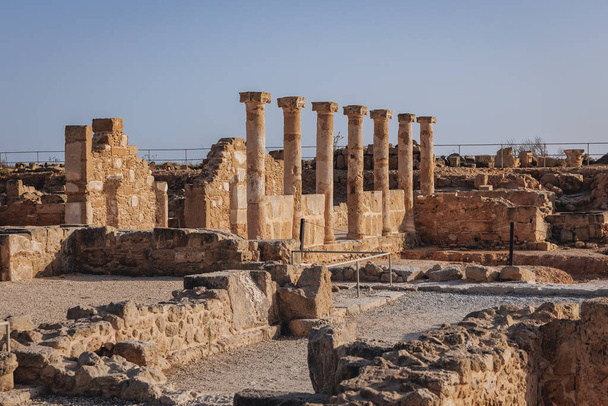 Paphos, Cyprus - September 29, 2022: Remains of Theseus House, ancient villa in Archaeological Park of Paphos city - Fotó, kép