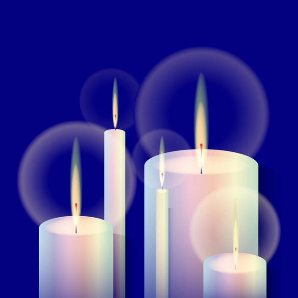 Viisi eri kokoista moniväristä kynttilää - vektorikuvaus - Vektori, kuva