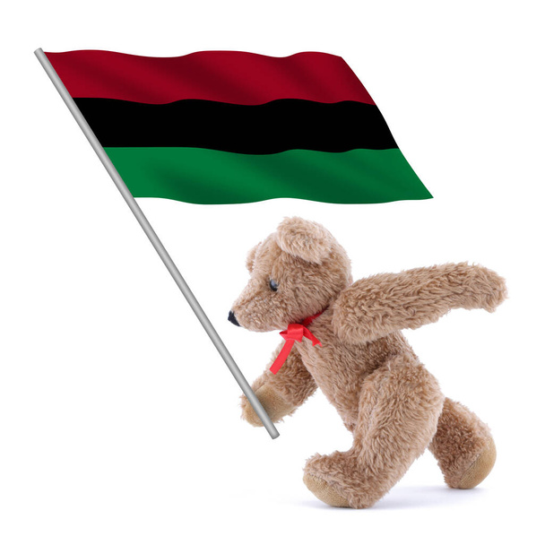 Afrikkalainen Amerikan lippu kantaa söpö nallekarhu - Valokuva, kuva