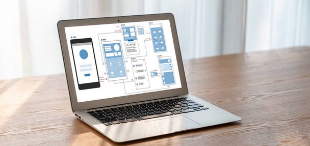 UX UI design process for modish mobile application and website . Kreativní prototyp drátového rámu pro profesionálního vývojáře aplikací . - Fotografie, Obrázek