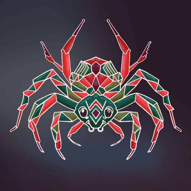 Kolorowy pająk z dużą głową i dużymi oczami niski poli - Wektor, obraz