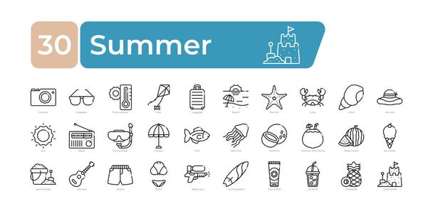 Summer Icons Pack. Thin Line Icons gesetzt. saubere und einfache Vektorsymbole - Vektor, Bild