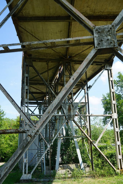 Historic Cable car deflection station from 1959 near an open limestone quarry. Ruedersdorf near Berlin, Germany  - Photo, Image