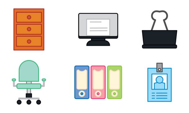 Set of different colored office supplies icons Vector illustration - Wektor, obraz