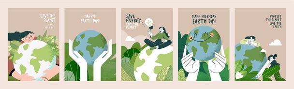 Earth day poster set. Vector illustrations for graphic and web design, business presentation, marketing and print material. - Vector, Image