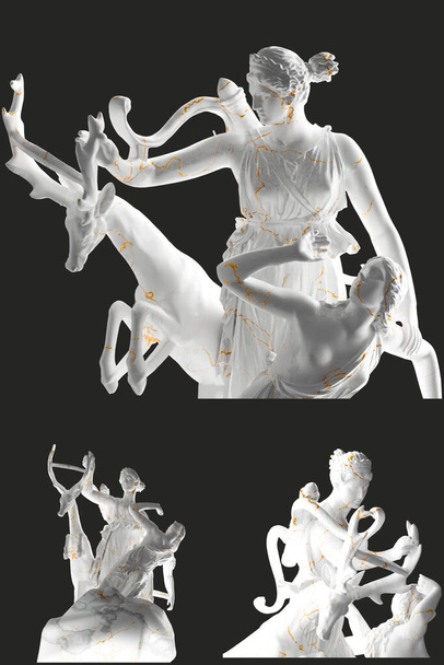 Oro renacentista Artemis e Iphigeneia estatua 3D hacen perfecto para la moda, portada del álbum - Foto, imagen