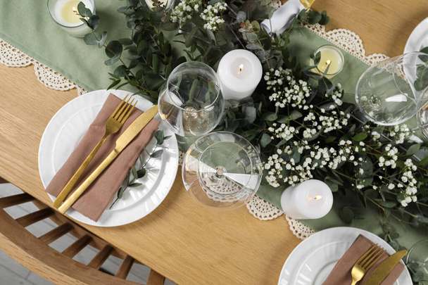 Stylish elegant table setting for festive dinner, flat lay - Valokuva, kuva