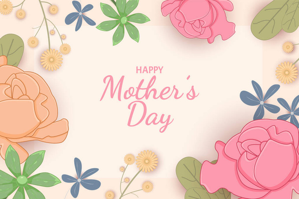 Happy Mother Day background flat leaves - Διάνυσμα, εικόνα