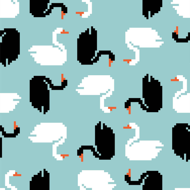 White swan pixel art pattern seamless. 8 bit pixelated texture - Vettoriali, immagini