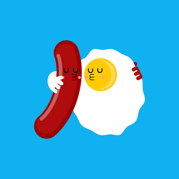 Egg and sausage love cartoon isolated. Fried egg and bacon. breakfast concept - Vektor, obrázek