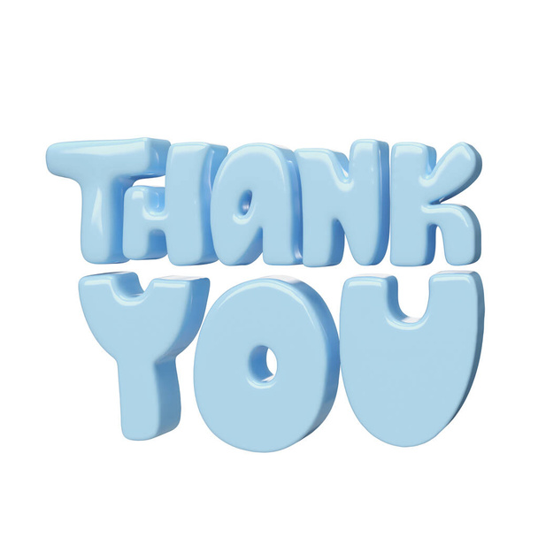 Thank you blue lettering 3d text icon hand drawn, thanksgiving day Cute Illustration isolated on white background with clipping path. - Photo, Image