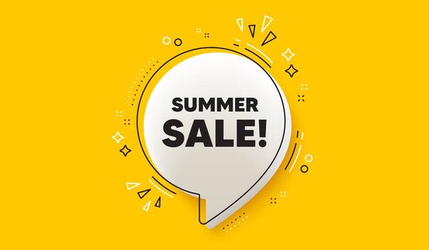 Summer Sale tag. 3d speech bubble yellow banner. Special offer price sign. Advertising Discounts symbol. Summer sale chat speech bubble message. Talk box infographics. Vector - Вектор,изображение
