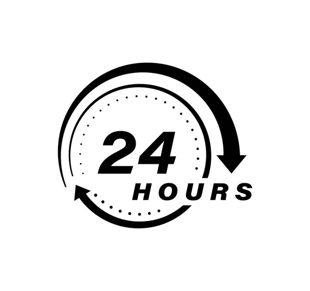 24 tuntia logo suunnittelu. Tilauksen suoritus tai jakelupalvelun kuvakkeet. Vektoriesimerkki. - Vektori, kuva