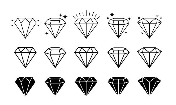 さまざまな形の宝石をセットします。ダイヤモンドラインアートデザイン要素。ベクターイラスト. - ベクター画像