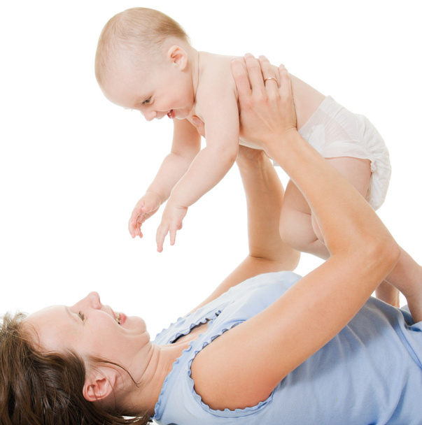 Madre con un bebé sobre un fondo blanco
 - Foto, Imagen