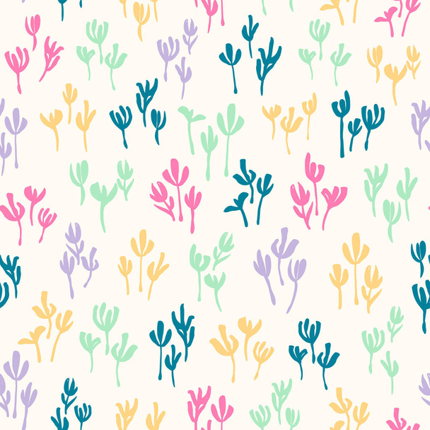 Pastel hojas abstractas de color patrón de repetición sin costuras. Multicolor, vector de elementos botánicos en toda la superficie de impresión. - Vector, Imagen