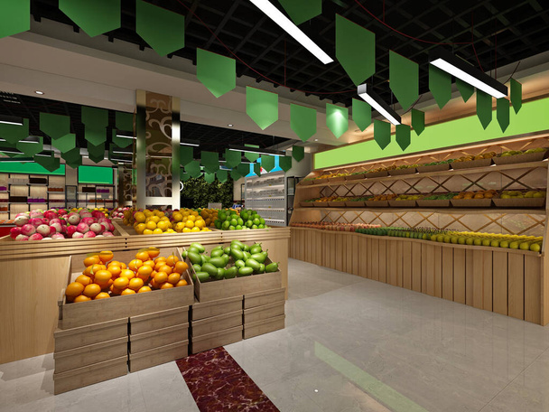 Warzywa i owoce sklep spożywczy 3d renderowania. - Zdjęcie, obraz