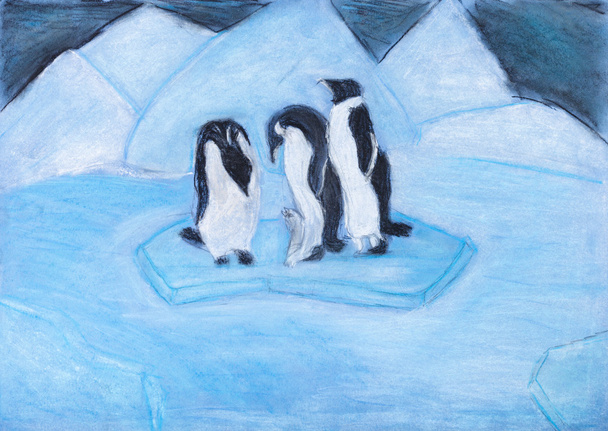 pingouins sur glace floe dans la nuit bleue froide
 - Photo, image