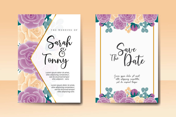 Πρόσκληση γάμου Τριαντάφυλλο λουλούδι Floral Frame - Διάνυσμα, εικόνα