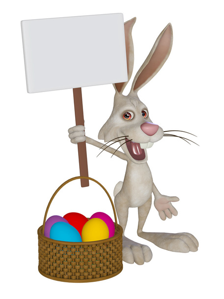 мультяшный белый кролик с пустым знаком
 - Фото, изображение