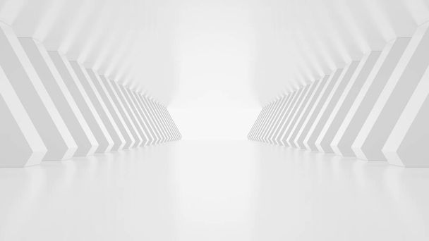 3D рендеринг абстрактной архитектуры белого футуристического тоннеля. - Фото, изображение