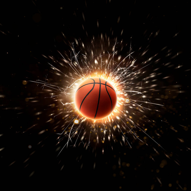 basketball. basketball background with fire sparks in action - Photo, Image