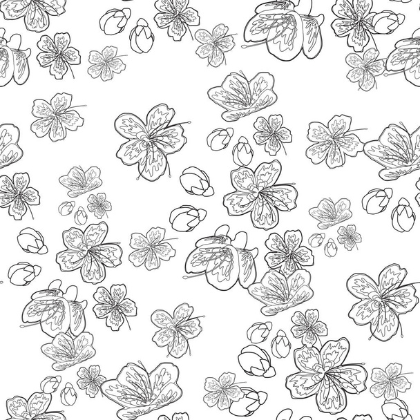 Een prachtige naadloze oppervlak patroon ontwerp geïnspireerd door prachtige sakura bloem. Een explosie van bloesems. Een leuke kleurplaat en boekactiviteit voor het hele gezin. - Foto, afbeelding