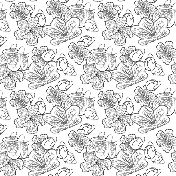 A beautiful seamless surface pattern design inspired by stunning sakura flower. An explosion of blossoms. A fun coloring page and book activity for the whole family. - Foto, afbeelding