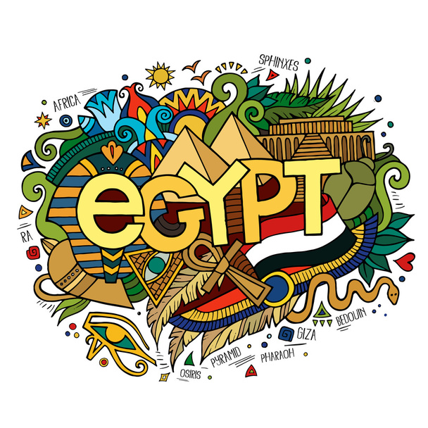 Egypte lettrage à la main et éléments gribouillis fond
. - Vecteur, image
