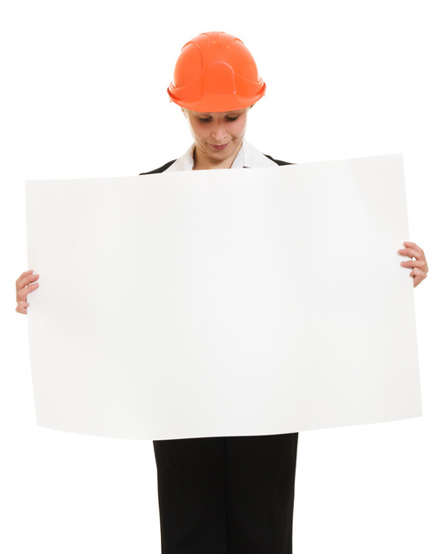 Businesswoman in a helmet on a white background. - Photo, Image