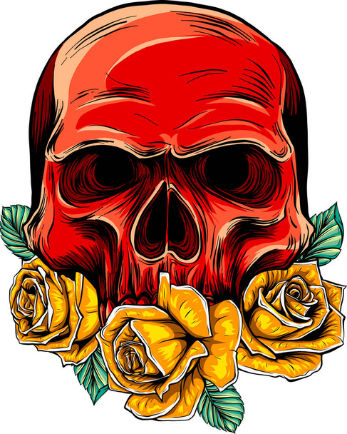 Crâne avec de belles roses dans un style vintage illustration vectorielle isolée - Vecteur, image