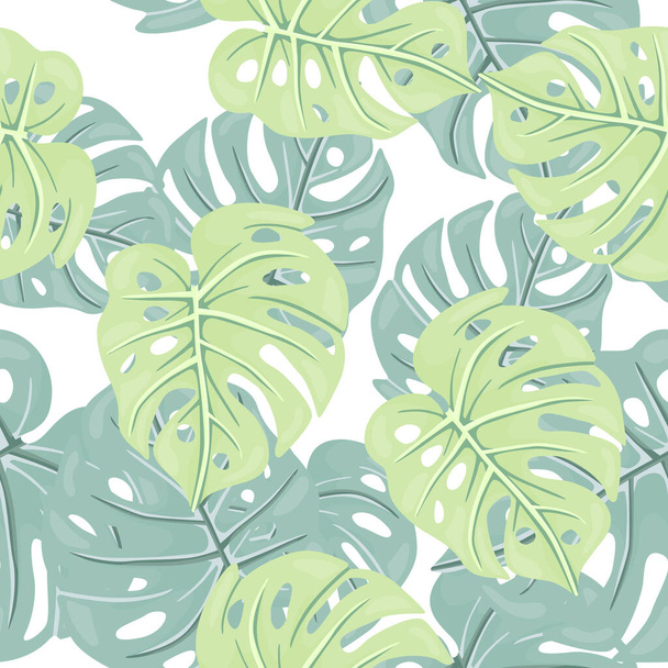 装飾的な熱帯の葉のシームレスなパターン。様式化されたエキゾチックな葉の背景。現代のジャングルの植物無限の壁紙。熱帯雨林の花のハワイの背景。ベクターイラスト - ベクター画像