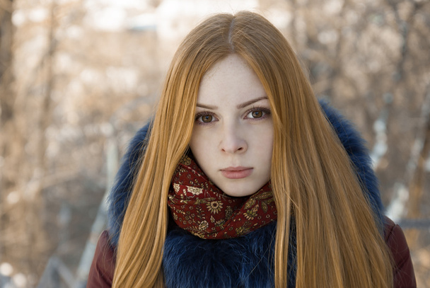 primer plano retrato de hermosa chica seria en invierno
 - Foto, imagen