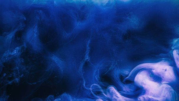 Smoke background. Night cloud. Paint water. Storm wave. Blue color glowing dust particles haze floating abstract texture with copy space. - Foto, Imagem
