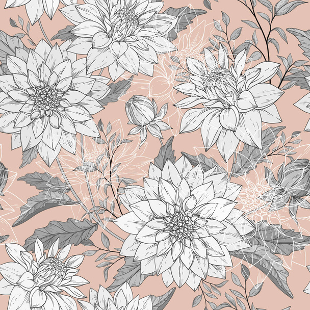 Seamless pattern with chrysanthemum flowers, vector illustration - Vektör, Görsel