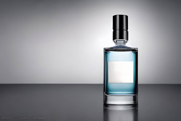 Garrafa azul perfume mockup estúdio tiro, fundo isolado, etiqueta branca, marketing e apresentação do produto. - Foto, Imagem