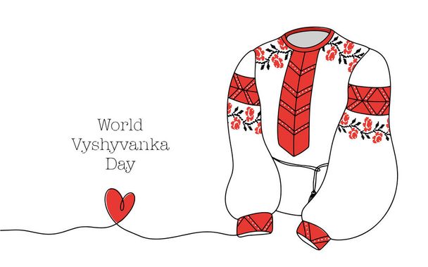 Ukrainian women's shirt with embroidery. Traditional colors. World Vyshyvanka Day. One line drawing for different uses. Color vector illustration. - Vector, Image