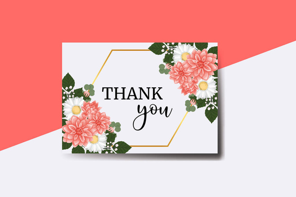Tarjeta de agradecimiento Tarjeta de felicitación Dahlia Flower Design Template - Vector, imagen