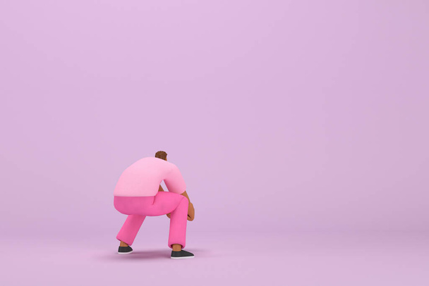 The black man with pink clothes.  He is pulling or pushing something. 3d rendering of cartoon character in acting. - Fotoğraf, Görsel