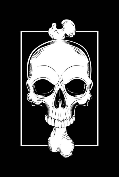 Skull with bone vector illustration - Vector, imagen