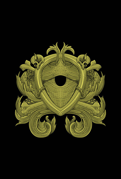 Eyes skull and ornament artwork illustration - Vetor, Imagem