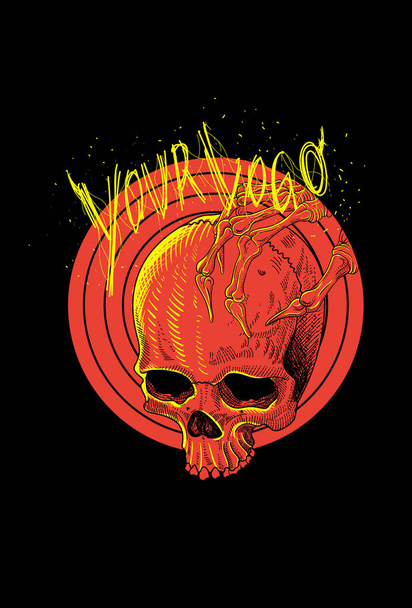 Skull and hand bone artwork illustration - Vector, Imagen